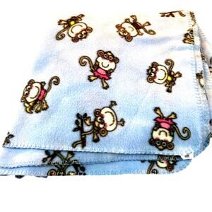 Fleece Blanket Throw Blue Monkeys Girl Boy Size 48" x 60"